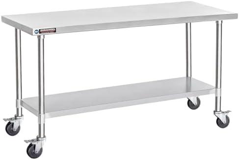 DuraSteel 30x72 NSF Stainless Steel Cart Work Table - Heavy Duty Rolling Food Prep Table Countertop Island - Metal Utility Cart on Wheels Caster, Grill Stand Storage Outdoor Kitchen Tables Bar Top by DuraSteel