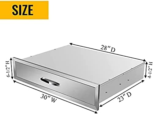 AHLOKI Stainless Steel with Chrome Handle BBQ Island Drawers for Outdoor Kitchen Or Grill Station,30Wx23Dx6.5H - Image 2