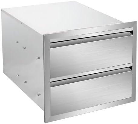 Outdoor Kitchen Drawers Stainless Steel Double Layer BBQ Drawers 18" W x 15" H x 23" D Flush Mount Built-in 2-Drawer for Outdoor Kitchen Island Patio Grill Station by Unknown