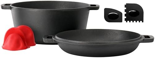 MegaChef 5 Quart Pre-Seasoned 2-in-1 Cast Iron Dutch Oven and Skillet - Image 6