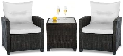 3 PCS Patio Wicker Conversation Set Sofa Table Set White Cushion - Image 2