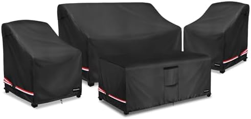 Rileytee Patio Furniture Cover Set, 4 Piece 600D Outdoor Furniture Covers Waterproof, Heavy Duty, Fits Loveseat, 2 Chairs & Coffee Table (Black,Small) by Rileytee