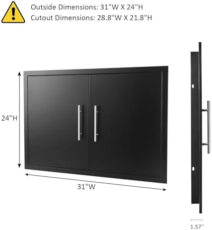 JIE JIN Outdoor Kitchen Doors 31" W X 24" H Double Doors 1.2mm Thickness Stainless Steel BBQ Access Door BBQ Island Doors Outdoor Kitchen Accessories Door for Outdoor Kitchen BBQ Island (Black) - Image 2