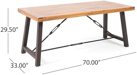70'' Outdoor Patio Dining Table & 2 Bench for 4, Acacia Wood Farmhouse Dining Table Set Outdoor & Indoor Furniture for Patio Porch Garden, H-Shaped Metal Base, 3-Pcs, Teak - Image 2