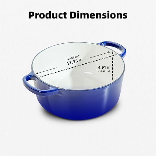 7 QT Blue Enameled Cast Iron Dutch Oven with Lid - Image 3