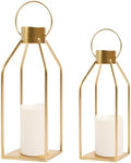 HPC Decor Modern Farmhouse Lantern Decor- Gold Metal Candle Lanterns for Christmas- Lanterns Decorative w/Timer Flickering Candles for Living Room, Home, Indoor, Outdoor, Table,Fireplace Mantle Decor by HPCDECOR