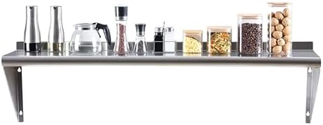 Stainless Steel Shelf 12"x48", Wall Mounted Metal Floating Shelf by SWOTCATER