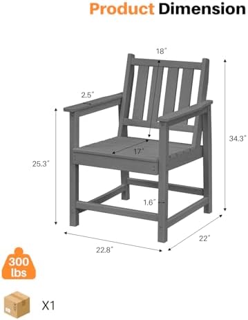 Patio Dining Chair Set of 2, HDPE Outdoor Dining Chair, Ergonomic HDPE Dining Chairs with Deep Seating, All Weather Outdoor Chairs Furniture for Backyard, Deck, Garden, Poolside, Smoke Gray - Image 3