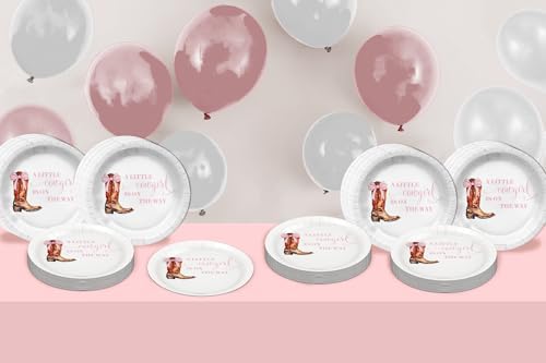 Birthday Galore Pink Bows Cowgirl on The Way Baby Shower - 32 Piece Disposable Party Supplies - Baby Shower Decorations - Round Party Plates - Large 9" Paper Plates In Bulk - Image 6