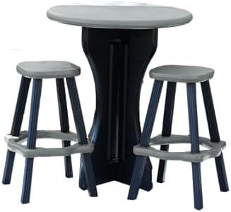 Patio Table Set with Two Barstools - Black Base with Deep Grey Accents - Perfect for Patio and Outdoor Spaces. Hardware Free Easy Assembly. Proudly Made in USA by LeisureAccents