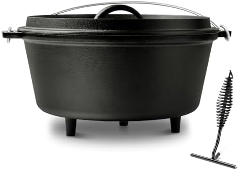 Pre-Seasoned 8QT Large Cast Iron Camping Dutch Oven Pot with Lid by Blingco