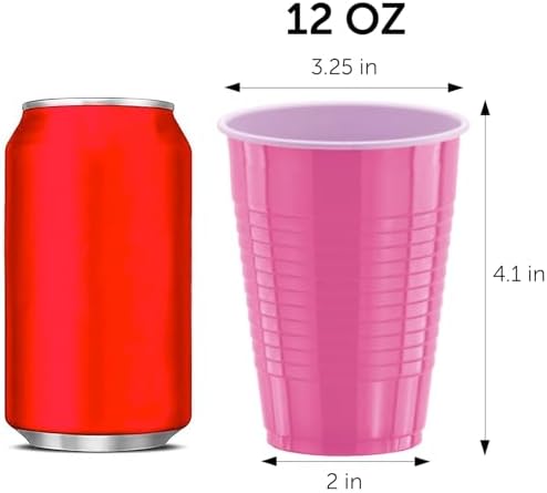 DecorRack 20 Party Cups 12 oz Disposable Plastic Cups for Birthday Party Bachelorette Camping Indoor Outdoor Events Beverage Drinking Cups (Pink, 20) - Image 4