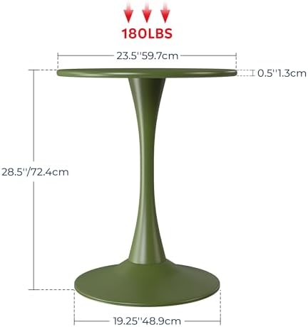 Costaelm Small Dining Table, Round PP Outdoor Table, Weather Resistant Balcony Table for Outside Poolside Deck Lawn Garden Backyard, Olive Green - Image 2