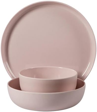Gibson Home Candy Skies 12 Piece Unbreakable Wheat Straw Melamine Plates and Bowls Dinnerware Set - Outdoor, Camping, & Everyday Use - Matte Exterior/Shiny Interior Pink - Image 6