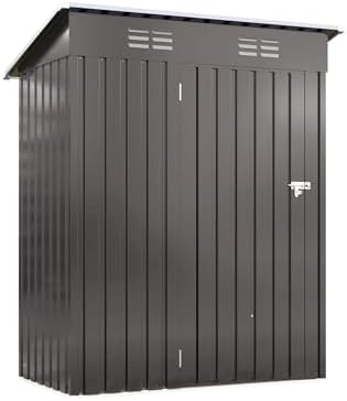 Outdoor Storage Shed 5x3x6FT Pitched Roof, Galvanized Steel Garden Shed with Lockable Door & Window, Waterproof Metal Tool Storage for Garden, Backyard, Patio, Lawn - Image 7