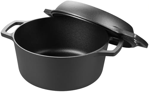 VORRINGARD Pre-seasoned Cast Iron Double Dutch Oven Pot with Skillet Lid, Dual-handle, for Bread Baking, Outdoor, Campfire Cooking, 5 Quart - Image 5
