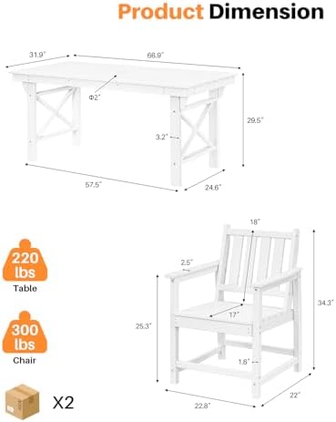 HDPE Patio Dining Set, 5-Piece Outdoor Table and Chairs with Umbrella Hole, Modern Outdoor Dining Set for 4, HDPE Outdoor Patio Furniture Dining Sets for Deck, Poolside, Porch, Pearl - Image 3