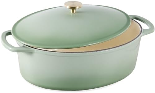 Best Choice Products Oval 7.5 Quart Enamel Cast-Iron Dutch Oven, Heavy-Duty Pre-Seasoned for Baking, Cooking w/Side Handles – Sage Green by BestChoiceProducts