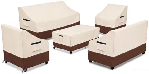 Rileytee Outdoor Patio Furniture Cover Set,5 Pcs 600D Heavy Duty 100% Waterproof Outdoor Furniture Covers, Fit 3-Seater Sofa,Patio Loveseat, Chair and Coffee Table (Beige & Brown) by Rileytee