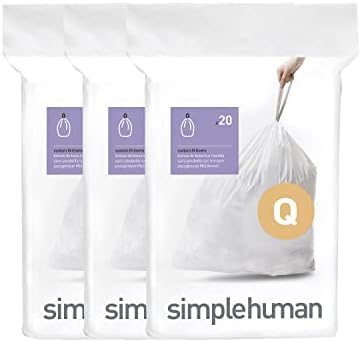 simplehuman Code Q 60 Count Custom Fit Liners, Drawstring Kitchen Trash Bags, One-by-One Mess-Free Dispense, Extra Thick & Double Seamed, 50% PCR Plastic, 50-65 Liter / 13-17 Gallon, White by Unknown