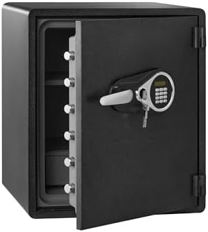 Amazon Basics Fireproof and Waterproof Safe Box with Digital Keypad Electronic Lock, Fire Resistant, Interior Lighting, Removable Shelf, for Home Use, 2.13 Cubic Feet, 24"H x 20.87"W x 19"D, Black by AmazonBasics