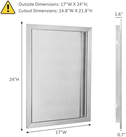 BI-DTOOL Outdoor Kitchen Single Doors 17" W X 24" H BBQ Access Door Thickened 304 Brushed Stainless Steel Doors for Indoor/Outdoor Kitchen Outdoor Cabinet Barbeque Grill or BBQ Island - Image 2