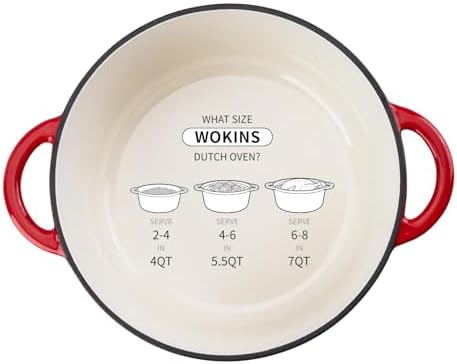 Enameled Cast Iron Round Dutch Oven -7QT Pot With Lid,Red - Image 2