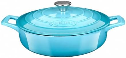 La Cuisine Enameled Cast Iron Braiser Sauté Pan Shallow Dutch Oven with Lid Internal Matt Black Enamel Coating 3.75 QT 11" / 28cm Ø, Oven-Safe 550°F/276°C, For GlassTop, Teal by LaCuisineforlife