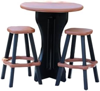 Patio Table Set with Two Barstools - Black Base with Redwood Accents - Perfect for Patio and Outdoor Spaces. Hardware Free Easy Assembly. Proudly Made in USA by LeisureAccents