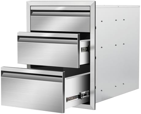 Outdoor Kitchen Drawers 16" W x 21" H x 23" D Stainless Steel Triple Drawers with Hidden Handle for BBQ Island, Patio Grill Station & Outdoor Kitchen Cabinets by Unknown