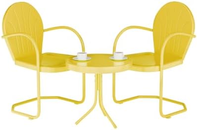 Outdoor 3-Piece Metal Bistro Set, Patio Conversation Set of 2,Yellow - Image 4