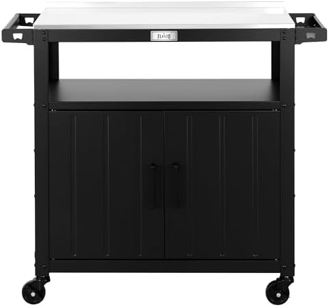 Feasto Outdoor Grill Cart w/Storage Cabinet, Stainless Steel Top, Black by Idealforcook