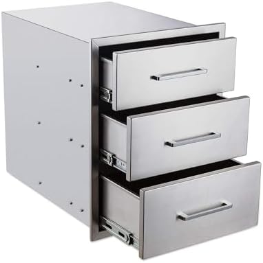 Outdoor Kitchen Drawers,18" W x 24" H x 23" D Stainless Steel BBQ Triple Drawer with Chrome Handle, Enclosed Built-in Access Drawer Flush Mount for Outdoor Kitchen,BBQ Island by ATATOD