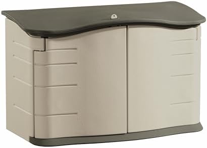 Rubbermaid Small Horizontal Resin Outdoor Storage Shed With Floor (4.5 x 3 Ft) Weather Resistant, Beige/Brown, Organization for Home/Backyard/Pool Chemicals/Toys/Garden Tools/Porch/Patio Cushions by Rubbermaid