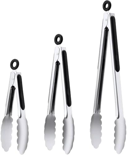 7/9/12 Inch Kitchen Tongs Set, Stainless Steel Cooking Tongs (7"+9"+12") by DAILYKISN