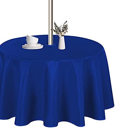 LUSHVIDA Round Outdoor Tablecloth with Umbrella Hole 60 Inch Blue by LUSHVIDA