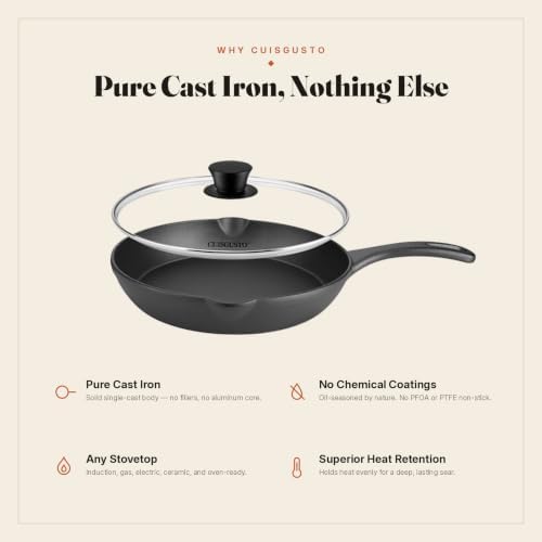 8 Inch Cast Iron Skillet with Glass Lid, Pre-Seasoned Frying Pan - Image 6