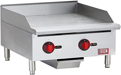 Iron Range IRMG-24 24" Commercial Gas Griddle, 60,000 BTU, Two Burners, Stainless Steel, Manual Controls, ETL Listed, Removable Grease Pan, Adjustable Legs, LPG Conversion Kit Included. by IronRangeCompany