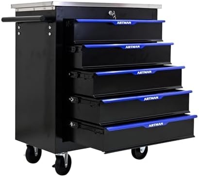 5-Drawer Heavy-Duty Rolling Steel Tool Cart with Handle&Wheels, Metal Storage Organizer Cabinet, Tool Chest for Efficient Tool Storage in Garage, Warehouse, Workshop, Repair Shop, Blue by Unknown