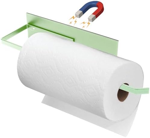 Paper Towel Holder, Magnetic Paper Towel Holder for Fridge, Toilet Paper Roll Holder Magnet Towel Rack Wall Mount Fridge Organizer for Paper Towels Rolls Bathroom Pantry RV Kitchen Storage Green by SeropyDirect