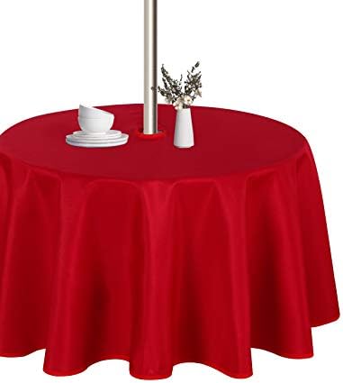 LUSHVIDA Round Outdoor Tablecloth with Umbrella Hole 70 Inch Red by LUSHVIDA