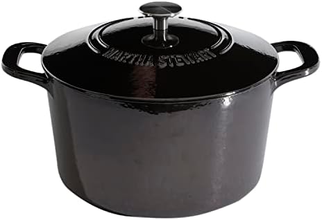 MARTHA STEWART Gatwick 7-Quart Enamel Cast Iron Dutch Oven Pot with Lid – Grey – Heavy-Duty Dutch Oven for Slow Cooking, Braising & Baking by MarthaStewart