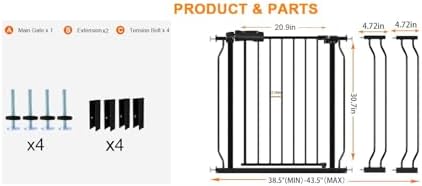 38.5 to 43.5 Inch Wide Baby Gate for Stairs Doorways - Image 2