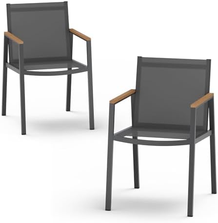 Outdoor Dining Chairs Set of 2, Aluminum Patio Dining Chairs with Textilene Fabric & HDPS Armrest for Ergonomic Design, All-Weather Outdoor Furniture for Garden and Indoor, Gray by Oasbira