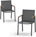 Outdoor Dining Chairs Set of 2, Aluminum Patio Dining Chairs with Textilene Fabric & HDPS Armrest for Ergonomic Design, All-Weather Outdoor Furniture for Garden and Indoor, Gray by Oasbira