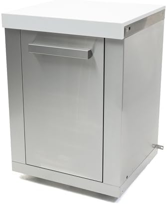 Mont Alpi Outdoor Kitchen Island Extra Storage Cabinet Module - Stainless Steel | Magnetic Door | White Granite Countertop | 2 Shelves | 25 in - Image 3