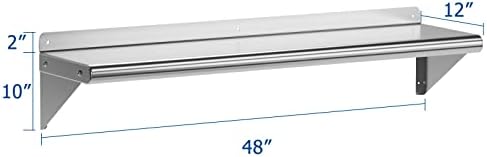 Garvee 12 in x 48 in Stainless Steel Shelf NSF Certified Appliance & Equipment Metal Shelving Mount Shelf with Backsplash for Kitchen, Restaurant, Garage, Laundry, Utility Room - Image 3