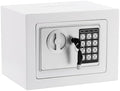 Small Safe Box With Digital Keypad & Keys - 9.05 x 6.7 x 6.7 Inches Wall Safe 0.23 Cuft Mini Security Lock for Coin Home Office Hotel Rooms Business Jewelry Gun (White) by ELLAIG