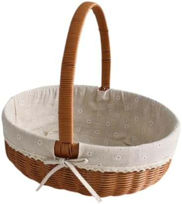 Imitation Rattan Picnic Basket Picnic Hamper Woven Storage Basket Fruit Basket for Bread Fishing Garden BBQ Outdoor Camping- Style C - Image 5