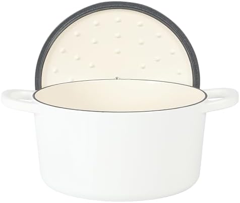 Crock Pot Artisan 6-Quart Round European Enameled Dutch Oven Pot With Lid - Matte Linen White w/Gold Knob - Image 4